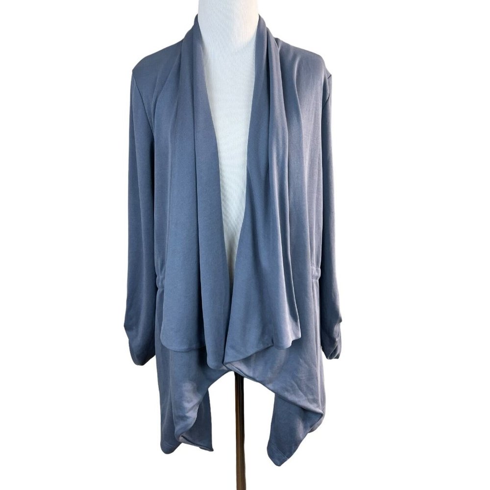 Anthropologie Ella Mara Cardigan Jacket Small Blue Open Front Drawstring